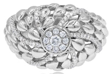 ESTATE WIDE .39CT DIAMOND 14KT WHITE GOLD 3D MULTI LEAF FLOWER FUN RING