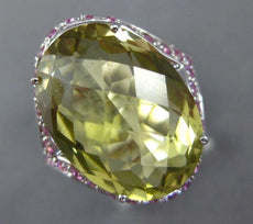 12.35CT AAA LEMON QUARTZ & PINK SAPPHIRE 14KT WHITE GOLD OVAL FILIGREE FUN RING