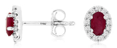 .62CT DIAMOND & AAA RUBY 14KT WHITE GOLD 3D OVAL & ROUND FLOWER STUD EARRINGS