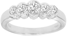 .75CT DIAMOND 14KT WHITE GOLD ROUND 5 STONE SEMI BEZEL WEDDING ANNIVERSARY RING