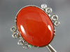 ANTIQUE EXTRA LARGE 1.0CT OLD MINE DIAMOND & AAA CORAL 14KT WHITE GOLD FUN RING