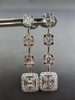 ESTATE 1.85CT DIAMOND 18KT WHITE GOLD JOURNEY HALO SQUARE STUD HANGING EARRINGS