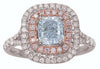 LARGE 2.20CT WHITE PINK & NATURAL BLUE DIAMOND 18KT WHITE & ROSE GOLD HALO RING