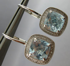 5.65CT DIAMOND & AAA AQUAMARINE 14KT WHITE GOLD HALO LEVERBACK HANGING EARRINGS