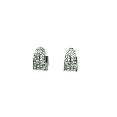 1.04CT DIAMOND 18KT WHITE GOLD 3D ROUND MULTI ROW HUGGIE HOOP HANGING EARRINGS