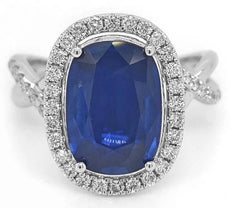 LARGE 4.60CT DIAMOND & AAA SAPPHIRE 18K WHITE GOLD CUSHION & ROUND INFINITY RING