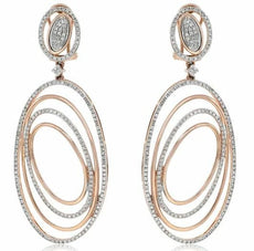 LARGE 1.91CT DIAMOND 14KT ROSE GOLD 3D MULTI OVAL CLIP ON FUN HANGING EARRINGS