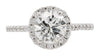 ESTATE .88CT DIAMOND 18KT WHITE GOLD 3D CLASSIC ROUND HALO ENGAGEMENT RING