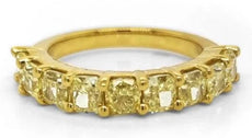 2.99CT FANCY YELLOW DIAMOND 18KT YELLOW GOLD 3D CUSHION CUT 9 STONE WEDDING RING