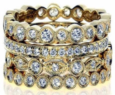 LARGE 1.08CT DIAMOND 18K YELLOW GOLD MULTI BAND FILIGREE ETERNITY STACKABLE RING