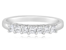.49CT DIAMOND 18KT WHITE GOLD CUSHION CUT 7 STONE SHARED PRONG ANNIVERSARY RING