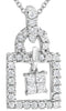 .41CT DIAMOND 18K WHITE GOLD 3D PRINCESS & ROUND LOVE KNOT LOCK FLOATING PENDANT