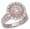 ESTATE 2.66CT WHITE & PINK DIAMOND 18KT WHITE & ROSE GOLD FLOWER ENGAGEMENT RING