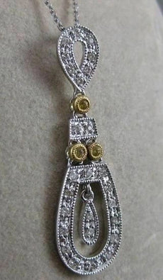 ESTATE FANCY YELLOW DIAMOND 14K WHITE 2 TONE GOLD FILIGREE PENDANT F/G VS #19538