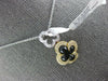 .23CT DIAMOND & AAA ONYX 14KT 2 TONE GOLD 4 LEAF CLOVER FLOWER FLOATING PENDANT
