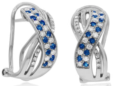 .73CT DIAMOND & AAA SAPPHIRE 14KT WHITE GOLD MULTI ROW CRISS CROSS LOVE EARRINGS