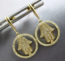 .36CT DIAMOND 14KT YELLOW GOLD 3D LUCKY CHAMSA HAMSA CIRCULAR HANGING EARRINGS