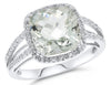 4.53CT DIAMOND & AAA GREEN AMETHYST 14KT WHITE GOLD CUSHION & ROUND SQUARE RING