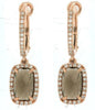 2.26CT DIAMOND & AAA SMOKY TOPAZ 14KT ROSE GOLD CUSHION & ROUND HANGING EARRINGS