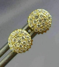 ESTATE SMALL .22CT DIAMOND 18KT YELLOW GOLD 3D ROUND CLUSTER PAVE STUD EARRINGS
