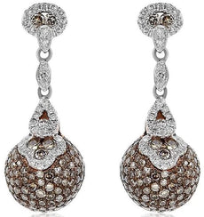 3.23CT WHITE & CHOCOLATE FANCY DIAMOND 14KT WHITE GOLD CIRCULAR HANGING EARRINGS