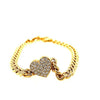 ESTATE LARGE .63CT DIAMOND 18KT YELLOW GOLD HEART SHAPE CUBAN LINK LOVE BRACELET