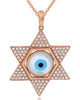 .35CT DIAMOND & AAA MOTHER OF PEARL 14K ROSE GOLD STAR OF DAVID EVIL EYE PENDANT
