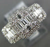 ESTATE WIDE .86CT DIAMOND 18K WHITE GOLD ROUND & BAGUETTE CLUSTER HALO LOVE RING