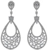 1.63CT DIAMOND 14KT WHITE GOLD 3D CLUSTER TEAR DROP FILIGREE HANGING EARRINGS