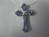 ESTATE SMALL .18CT AAA SAPPHIRE 18KT WHITE GOLD 3D FILIGREE CROSS PENDANT