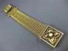 ANTIQUE WIDE BLUE ENAMEL & PEARL 14KT YELLOW GOLD BRACELET FILIGREE TASSEL #666