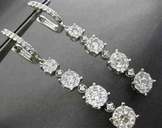 ESTATE 2.35CT DIAMOND 18KT WHITE GOLD INVISIBLE MULTI FLOWER HANGING EARRINGS