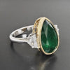LARGE 8.85CT DIAMOND & AAA EMERALD 18KT TWO TONE GOLD PEAR SHAPE ENGAGEMENT RING