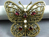ANTIQUE LARGE 1.26CT AAA GARNET & PEARL 14KT YELLOW GOLD 3D BUTTERFLY BROOCH PIN