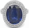 LARGE 5.98CT DIAMOND & AAA SAPPHIRE 18K WHITE GOLD 3D OVAL & ROUND FILIGREE RING