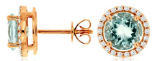 ESTATE 2.53CT DIAMOND & AAA AQUAMARINE 14K ROSE GOLD 3D ROUND HALO STUD EARRINGS