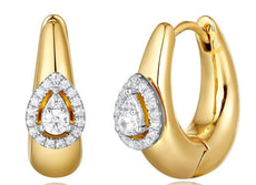 .18CT DIAMOND 14KT 2 TONE GOLD 3D ROUND HALO TEAR DROP FUN HOOP HANGING EARRINGS