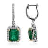 7.20CT DIAMOND & AAA EMERALD 18KT 2 TONE GOLD ROUND & EMERALD CUT HALO EARRINGS