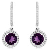 1.76CT DIAMOND & AAA AMETHYST 14K WHITE GOLD ROUND HALO CLASSIC HANGING EARRINGS