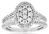 ESTATE .75CT DIAMOND 14KT WHITE GOLD 3D ROUND AND BAGUETTE CLUSTER OVAL FUN RING
