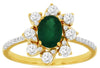 ESTATE 1.2CT DIAMOND & AAA EMERALD 14KT YELLOW GOLD OVAL & ROUND FLOWER FUN RING