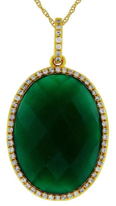 .18CT DIAMOND & AAA GREEN AGATE 14KT YELLOW GOLD OVAL HALO FUN FLOATING PENDANT