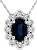 .81CT DIAMOND & AAA SAPPHIRE 14K WHITE GOLD OVAL & ROUND FLOWER FLOATING PENDANT