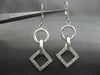 ESTATE .46CT DIAMOND 14K WHITE GOLD MATTE & SHINY CIRCLE SQUARE HANGING EARRINGS