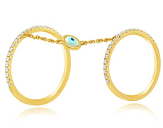 LARGE .53CT DIAMOND & AAA MOTHER OF PEARL 14KT YELLOW GOLD LUCKY EVIL EYE RING