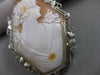 LARGE ANTIQUE VICTORIAN DIAMOND LADY FLOWERS CAMEO PENDANT 14K WHITE GOLD #21074