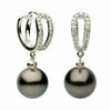 ESTATE .26CT DIAMOND & AAA PEARL 14K WHITE GOLD 3D BEZEL HUGGIE HANGING EARRINGS