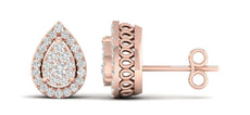 .25CT DIAMOND 14KT ROSE GOLD 3D INVISIBLE FILIGREE TEAR DROP HALO STUD EARRINGS