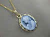 ESTATE 14K YELLOW GOLD BLUE AGATE GIRL WITH PEARLS CAMEO PENDANT + CHAIN #21501