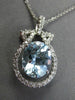 ESTATE LARGE 3.56CT DIAMOND & AQUAMARINE 18K WHITE GOLD 3D HALO FLOATING PENDANT